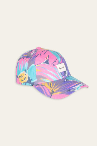 Bold pink floral upcycled cap
