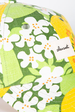 Lively green floral upcycled cap