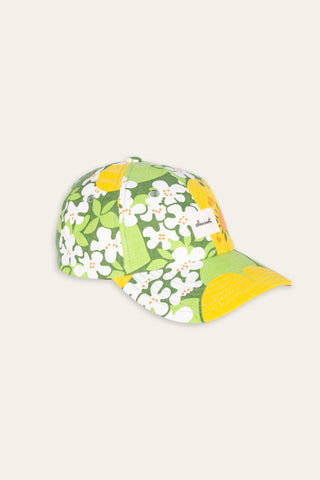 Lively green floral upcycled cap