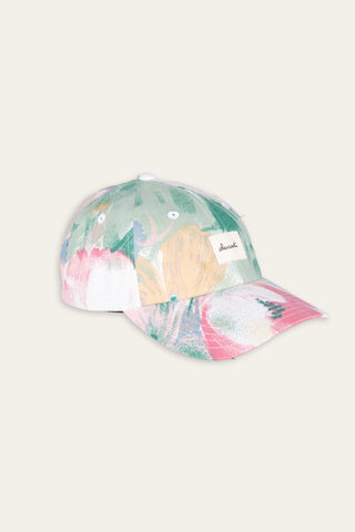 Playful green floral upcycled cap