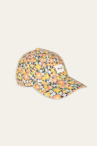 Mid-century floral multicolored upcycled cap