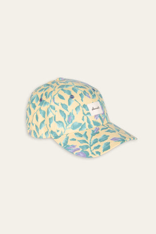 Faded yellow floral upcycled cap