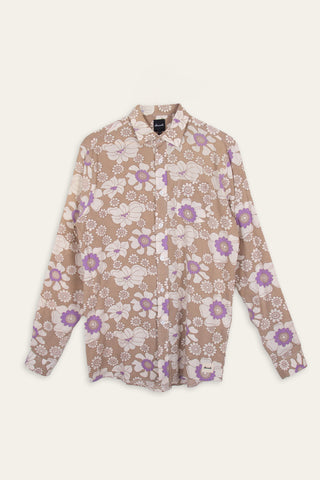 Retro floral beige upcycled shirt