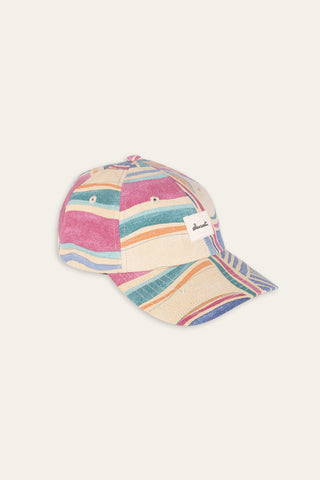 Vibrant striped beige upcycled cap