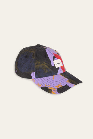Vibrant patterned black upcycled cap