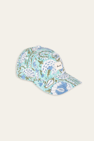 Refreshingly patterned turquoise upcycled cap