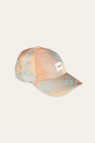 Rustic beige patterned upcycled cap