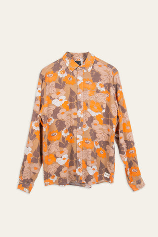 70s floral brown upcycled shirt