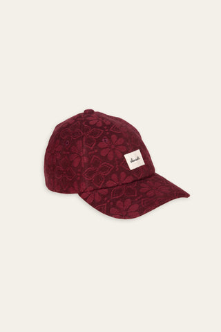 Jacquard floral red upcycled cap