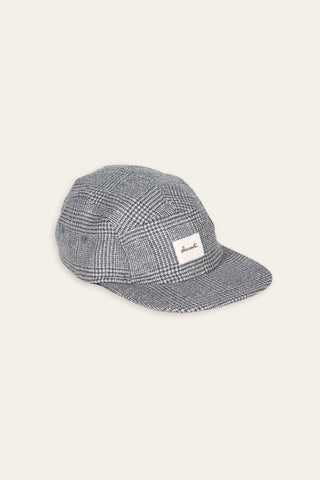 Glen check grey upcycled 5-panel cap