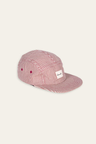 Pinstripe red upcycled 5-panel cap