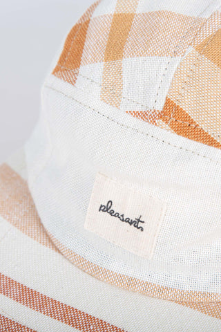 Plaid & striped beige upcycled 5-panel cap