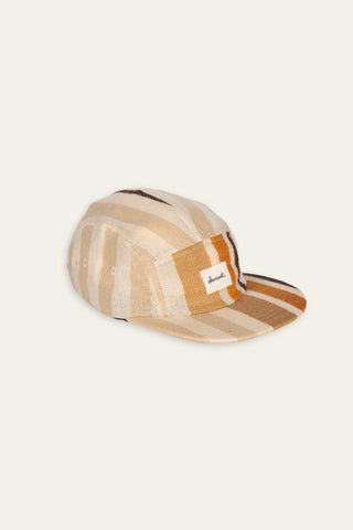 Textured striped beige upcycled 5-panel cap