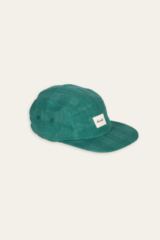Woven green upcycled 5-panel cap