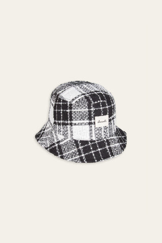 Refined checkered black upcycled bucket hat