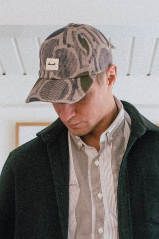 Artful beige upcycled cap