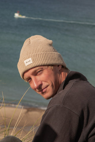Beige recycled cotton beanie