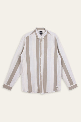 Stylish beige stripe upcycled long sleeve shirt