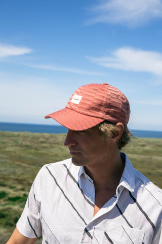 Burnt orange stripes upcycled cap