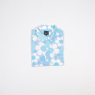 Retro blue flowers upcycled shirt