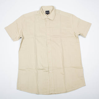 Light brown round collar upcycled shirt