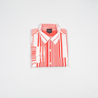 Red and white stripes upcycled shirt