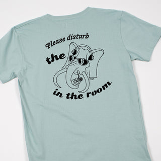 Elephant in the room dust green tee