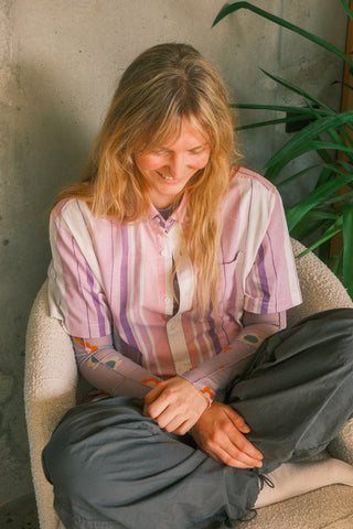 Pink striped upcycled shirt