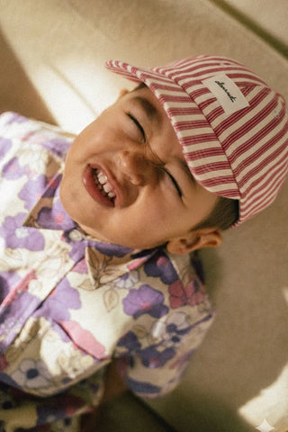 Red striped upcycled kids cap