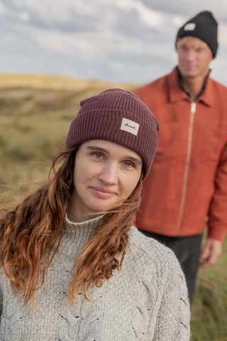 Red recycled wool beanie