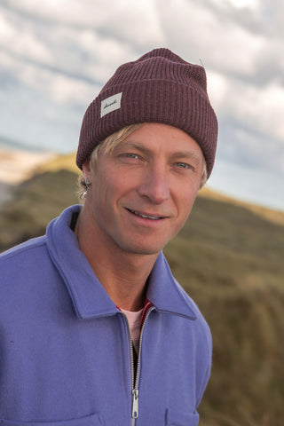 Red recycled wool beanie