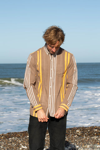 Brown johnny upcycled shirt