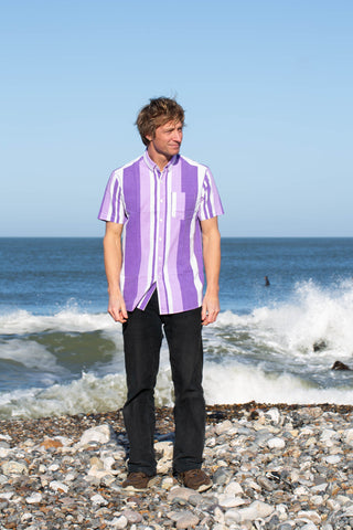 Purple cabin upcycled shirt