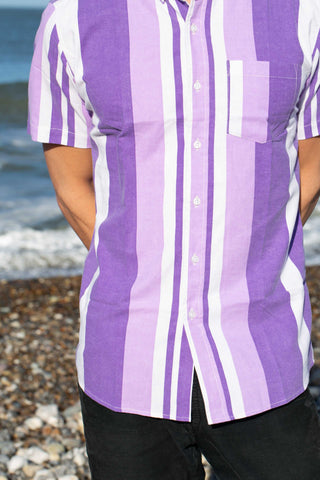 Purple cabin upcycled shirt