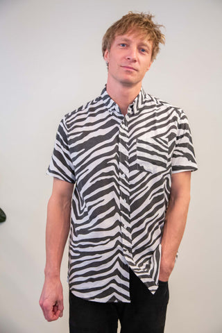 Zebra striped pattern upcycled shirt