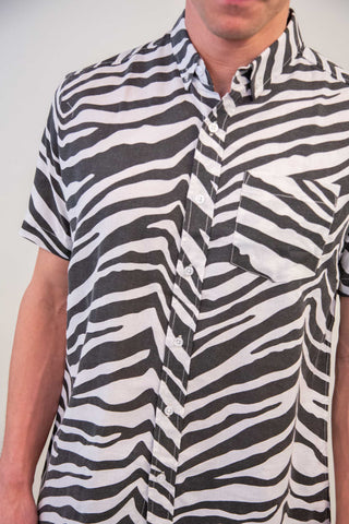 Zebra striped pattern upcycled shirt