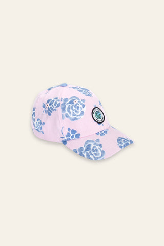 Blue flower pink sky upcycled cap