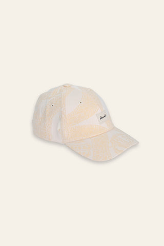 Cream pattern upcycled cap