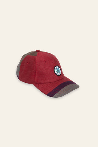 Red curtain upcycled cap