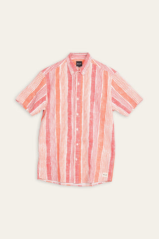 Faded red wavy stripes upcycled shirt