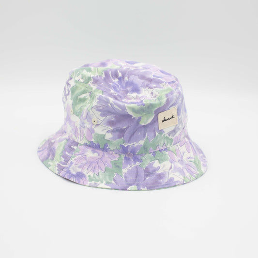 Purple flowers upcycled bucket hat