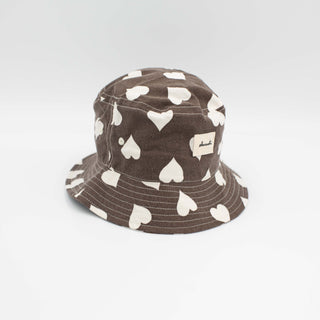 Brown hearts upcycled bucket hat