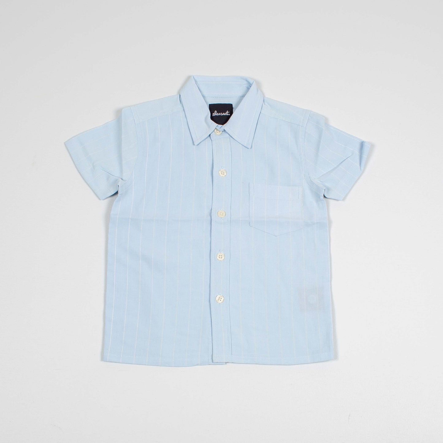 Light blue pin striped upcycled baby shirt