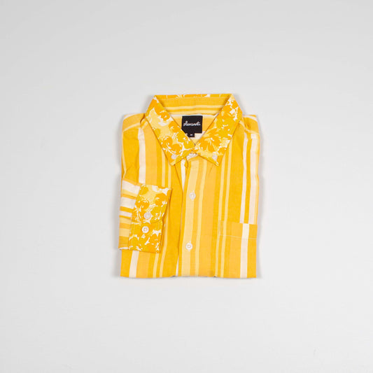 Yellow striped floral upcycled shirt