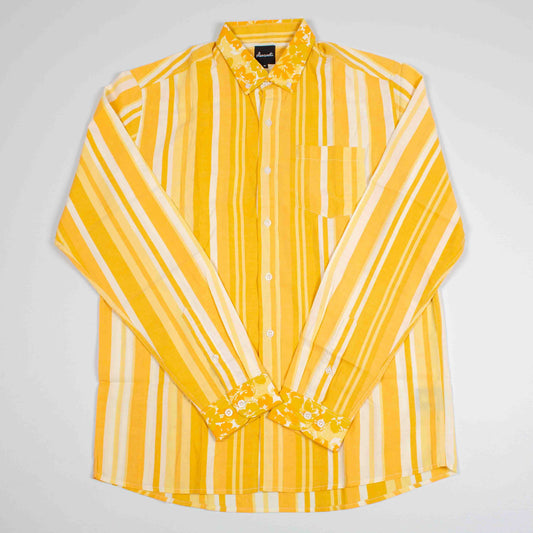 Yellow striped floral upcycled shirt